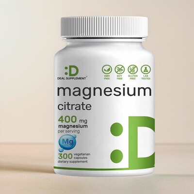 美国成人柠檬酸镁胶囊Magnesium Citrate 400mg300粒肌肉心脏消化