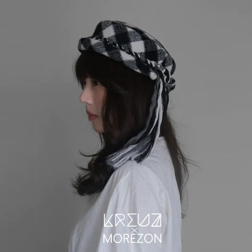 MOREZON【KREUZZZ Yeats】26秋冬新款潮人黑白棋盘格毛呢药盒帽子