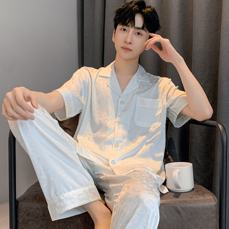 男丝绸仿真丝冰丝男士睡衣两件套