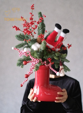 米奇红鞋子花瓶高级感客厅创意阿童木大口径水培花瓶简约轻奢摆件