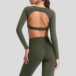 春季高级感带胸垫瑜伽服女修身显瘦运动长袖普拉提跑步健身运动服