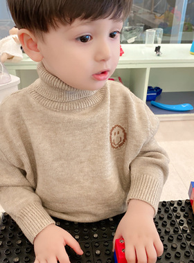 男童毛衣2025新款纯棉洋气3到6岁宝宝帅气炸街婴儿高领针织衫潮酷