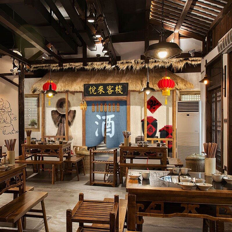 白酒直播间装饰古代小酒馆背景图同福客栈酒坊壁纸复古农家乐墙纸