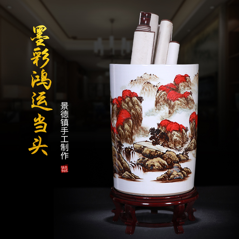 陶瓷手绘鸿运当头落地中式客厅