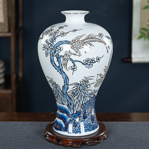 景德镇陶瓷高端手绘描金薄胎花瓶客厅博古架酒柜玄关插花中式摆件