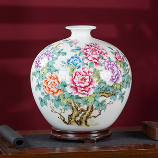 景德镇陶瓷花开富贵花瓶石榴瓶客厅博古架酒柜中式 饰葫芦瓶摆件 装