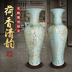 景德镇陶瓷轻奢高端落地大花瓶客厅酒店手绘描金乔迁摆件开业送礼