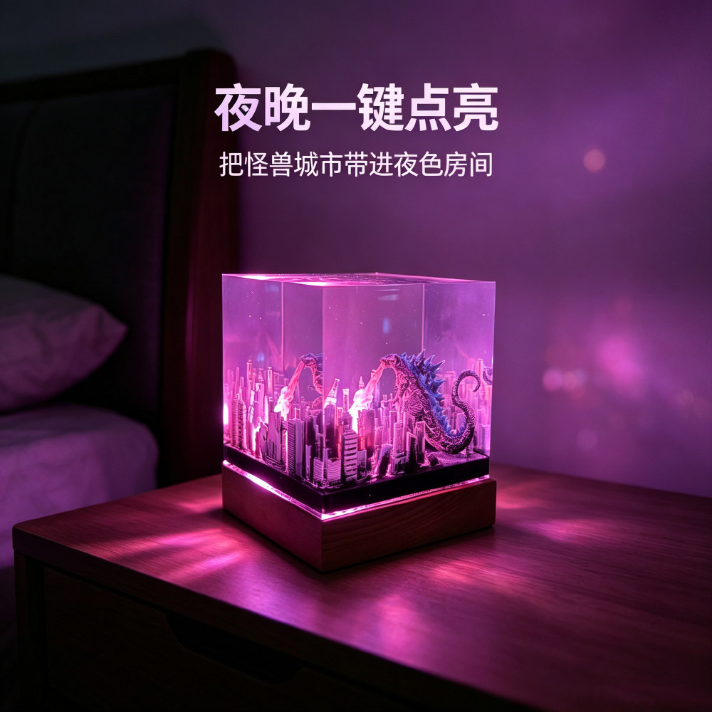 滴胶小夜灯治愈桌面摆件哥斯拉氛围灯生日高级感小众礼物送男朋友