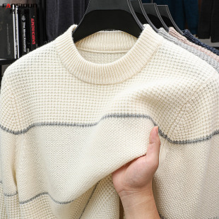 男士羊毛衫2025新款冬季加厚保暖内搭针织上衣纯羊毛浅色毛衣线衫