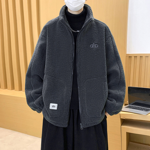 颗粒绒外套男士冬季2025新款加绒加厚保暖羊羔毛冬装韩版帅气夹克