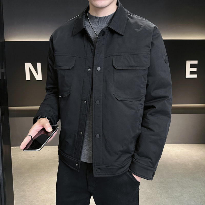 翻领羽绒服男士冬季轻薄2024新款白鸭绒青年时尚加厚保暖外套冬装