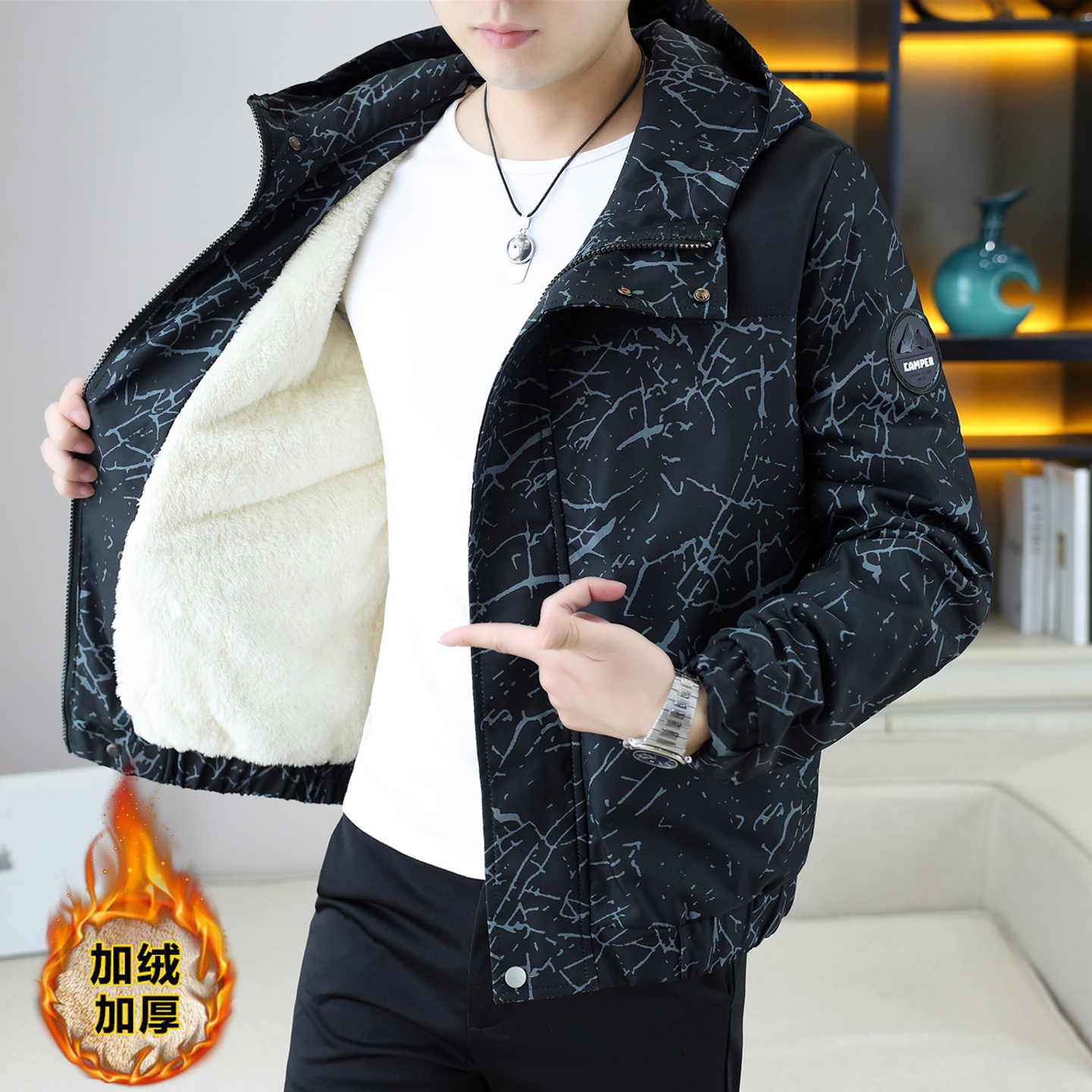 秋冬季新款加绒加厚外套男