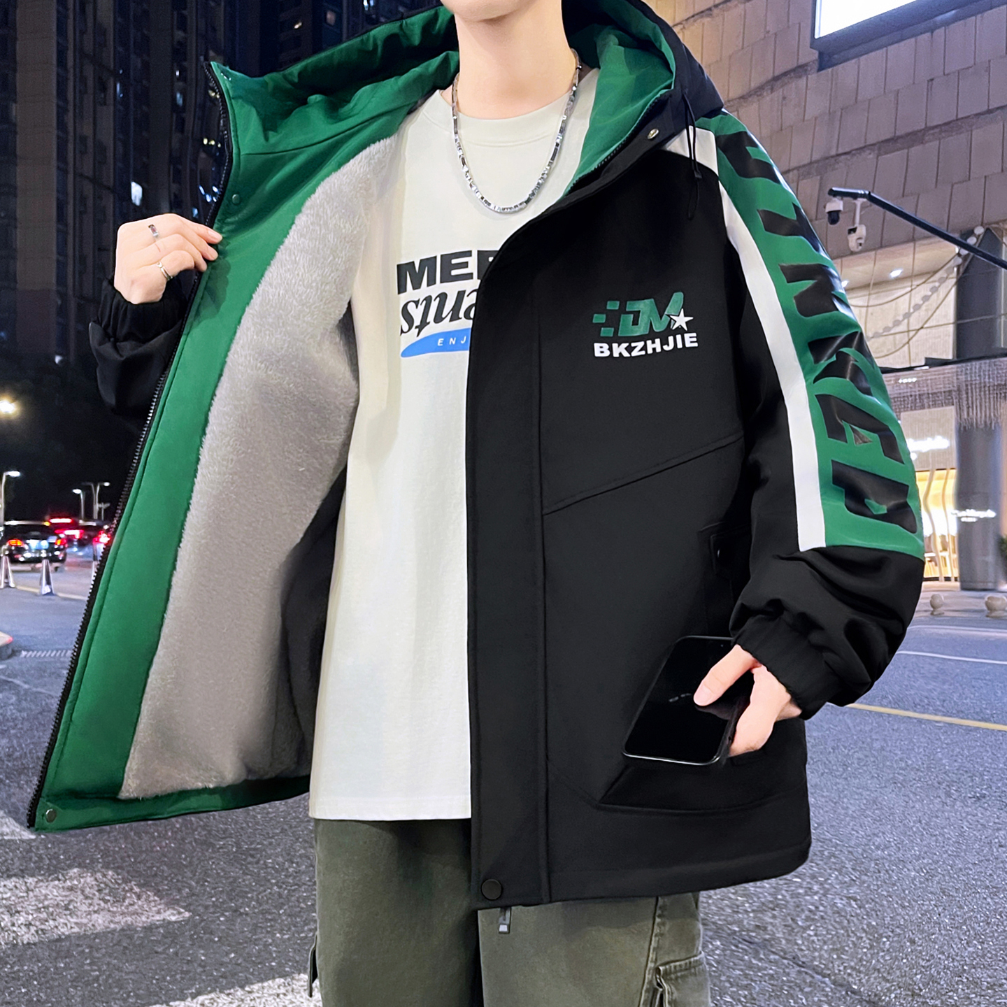 2025新款秋冬季加绒加厚夹克男青年潮流休闲立领保暖棉服外套男装