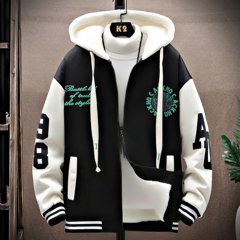 加绒夹克外套男士秋冬季青年帅气2022年新款潮流男装休闲加厚衣服