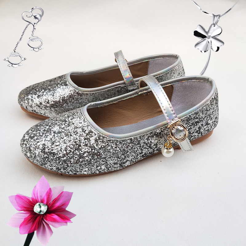 女童公主鞋子礼服银色表演水晶鞋夏季儿童高跟鞋模特走秀演出皮鞋