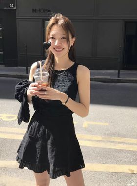 2025夏季新款韩国东大门tan*at气质纯色无袖背心+半身裙套装