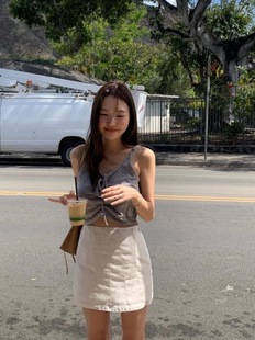 at高腰半身裙简约热辣天丝双层短裙女 韩国东大门tan 2025夏季 新款