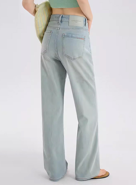 代嘉儿牛仔裤女 夏季薄款窄版阔腿裤高腰直筒裤透气拖地裤82801