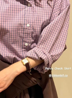 韩国东大门同款2025年秋新ribbonbit粉色韩系宽松气质格子衬衫女