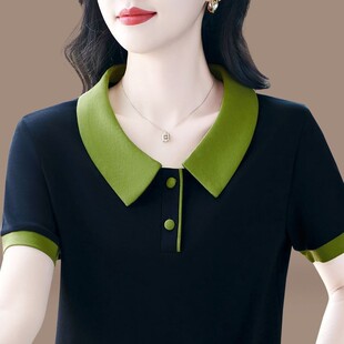 【芭拉婷】娃娃领短袖t恤女士妈妈翻领夏季新款polo中年人运动休