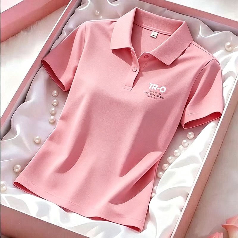 【芭拉婷】翻领短袖t恤女夏季新款100%品质妈妈polo中年人运动休