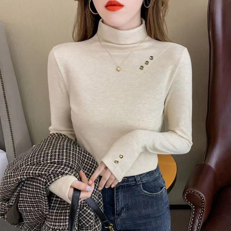 绵羊绒保暖半高领打底衫女装秋冬装韩版新款修身纯色百搭长袖上衣