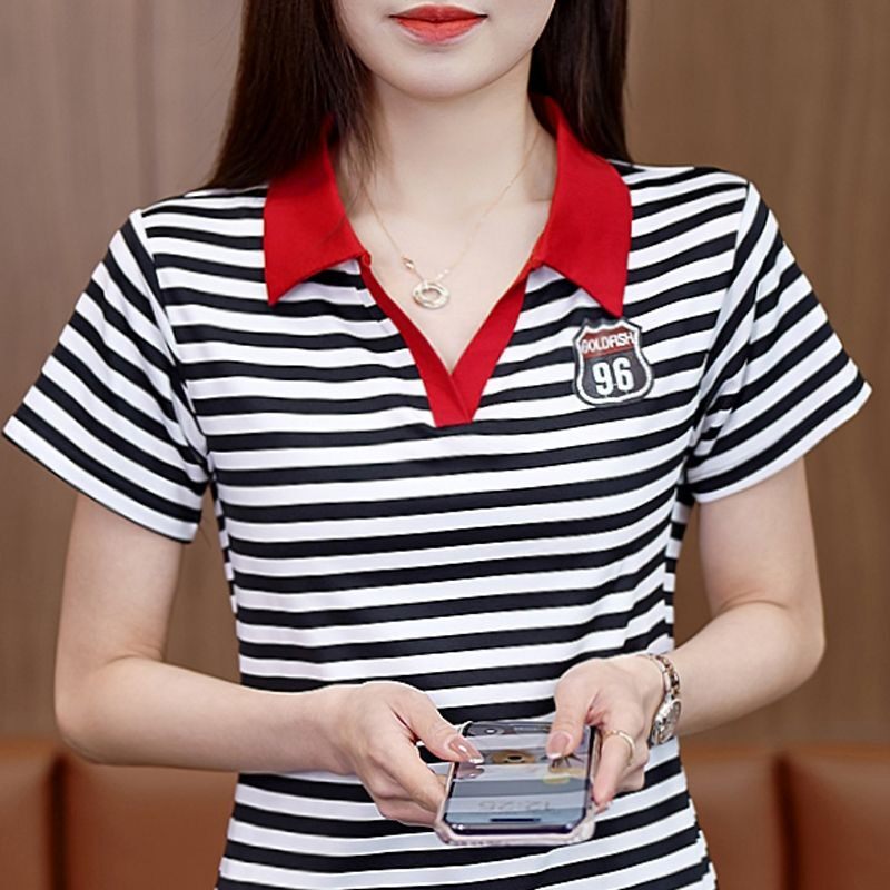 【芭拉婷】短袖t恤女Polo衫洋气时尚妈妈夏季女装宽松休闲运动中