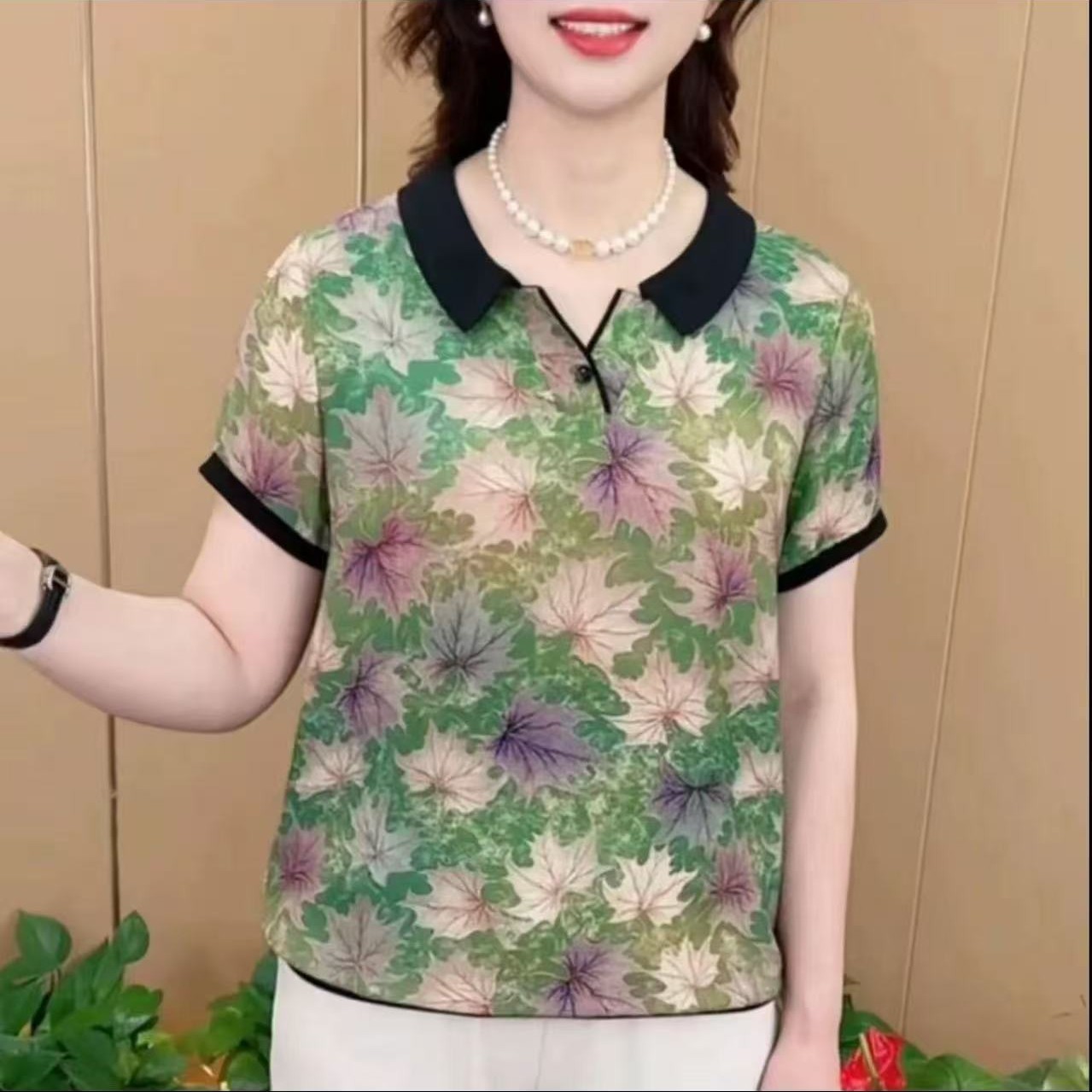 【芭拉婷】抖音爆款女士短袖新款妈妈中年宽松高档小衫中年人女士