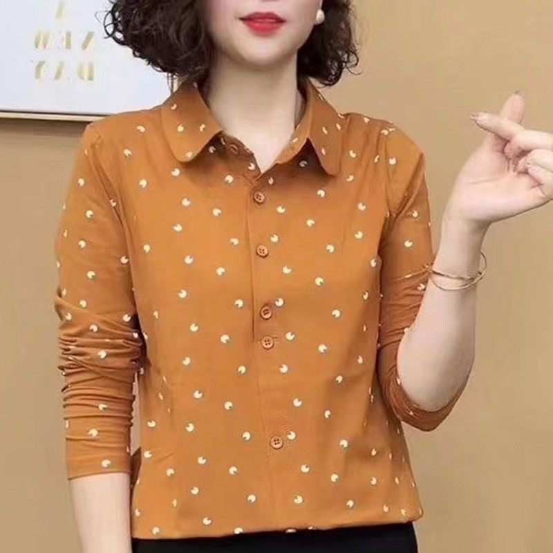 【芭拉婷】气质翻领女士长袖码洋打底衬衫条纹领春季大百搭POLO气