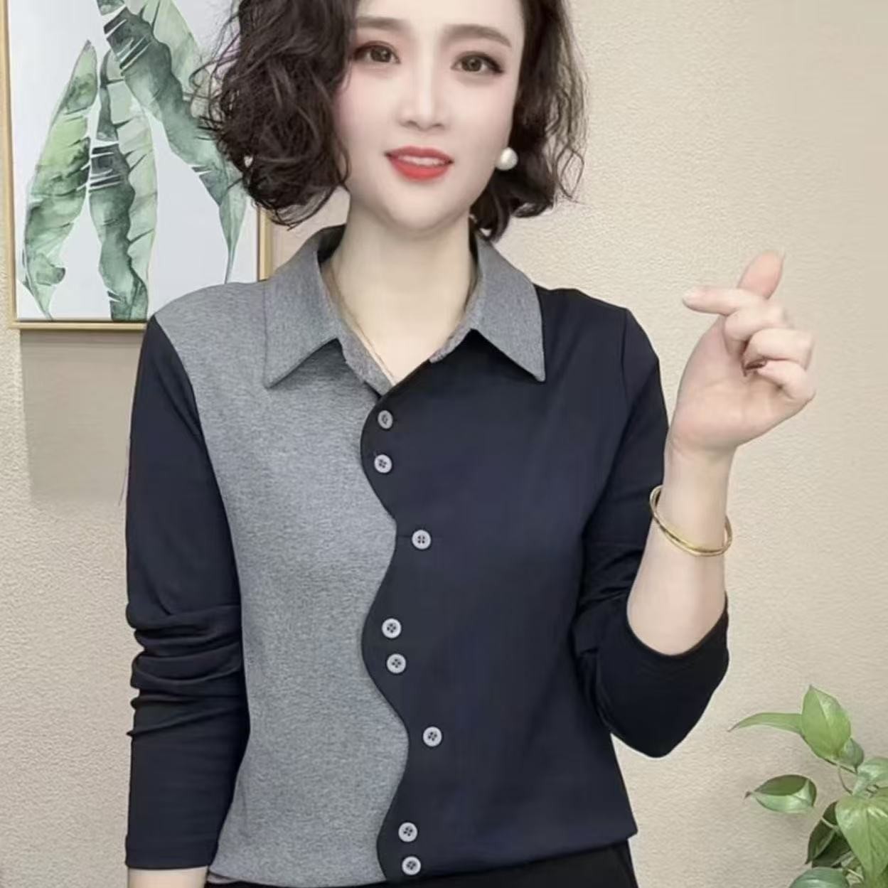 【芭拉婷】2026新款妈妈春季洋气打底衫女修身百搭欧货长袖T恤卫