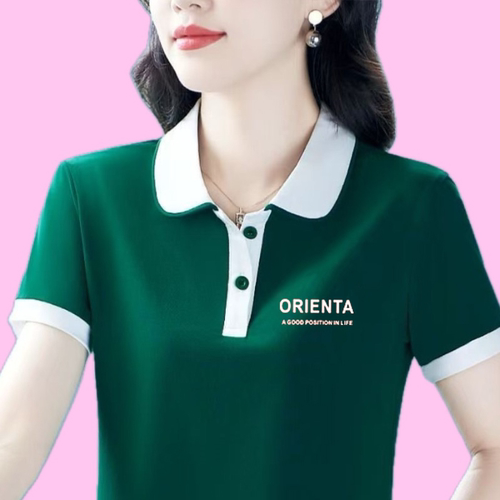 【芭拉婷】短袖t恤女夏季新款100%品质妈妈翻领polo中年人运动休