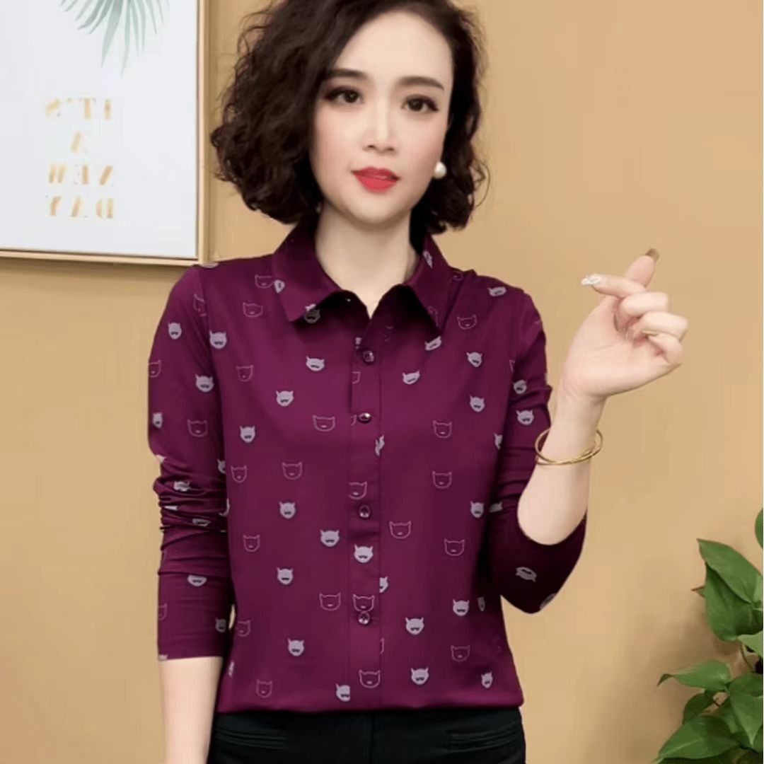 【芭拉婷】女士衬衫大百搭气质码洋显瘦领打底长袖春季翻领衫条纹