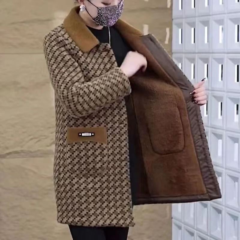 【芭拉婷】加厚高档女中长款水貂冬季绒加绒减龄时尚新款妈妈外套