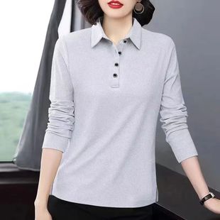 衫 打底新款 女士t翻领恤长袖 洋气装 妈妈春秋 POLO内2025恤t搭长袖