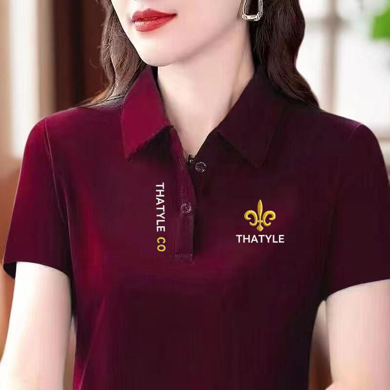 好看品质夏季polo衫T恤妈妈装大码中老年翻领短袖运动休闲上衣女