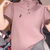 韩版 2025夏季 宽松体恤 T恤女上衣翻领POLO衫 时尚 新款 小马刺绣短袖