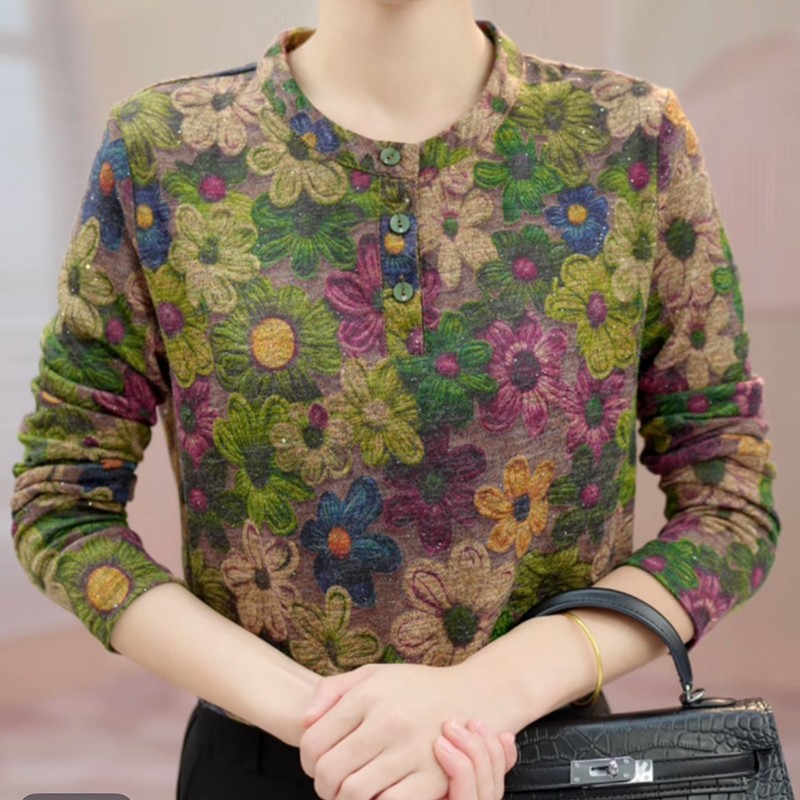 【芭拉婷】德绒保暖上衣女士长袖打底衫新款妈妈中年绒衫高档小衫图片