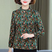 大码 上衣印花半高领内搭 t恤女新款 中年妈妈装 芭拉婷 春秋长袖