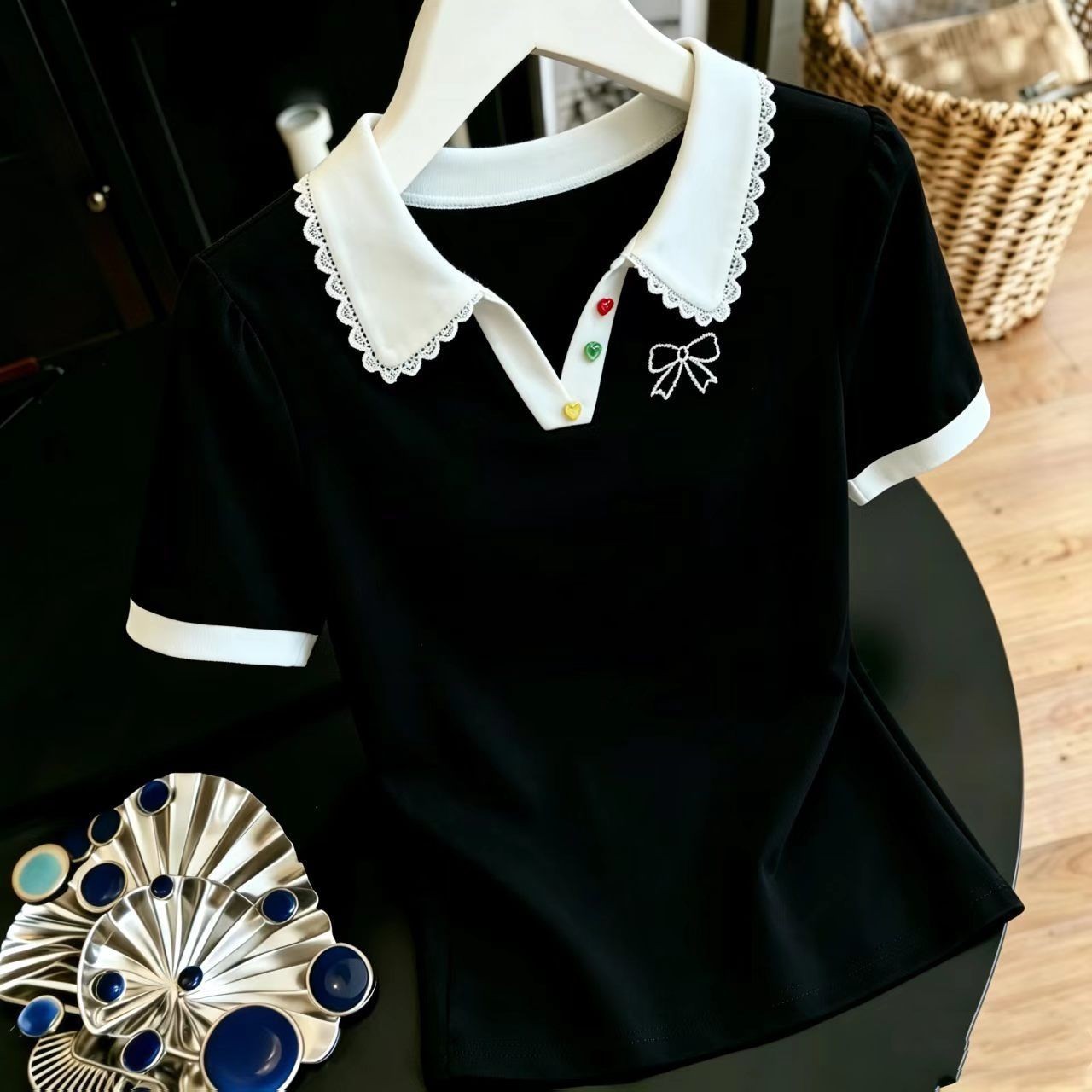 【芭拉婷】女士短袖polo衫新款妈妈中年宽松高档小衫t恤翻领时尚