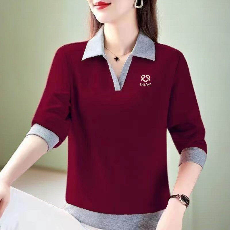 【芭拉婷】大码显瘦洋气时尚百搭短袖修身上衣polo运动休闲女士秋