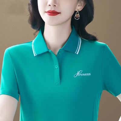 短袖t恤女士夏季新中老年妈妈装大码宽松显瘦运动翻领POLO衫上衣