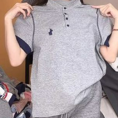 【芭拉婷】新款刺绣短袖上衣POLO衫时尚宽松大码纯色打网T恤女士