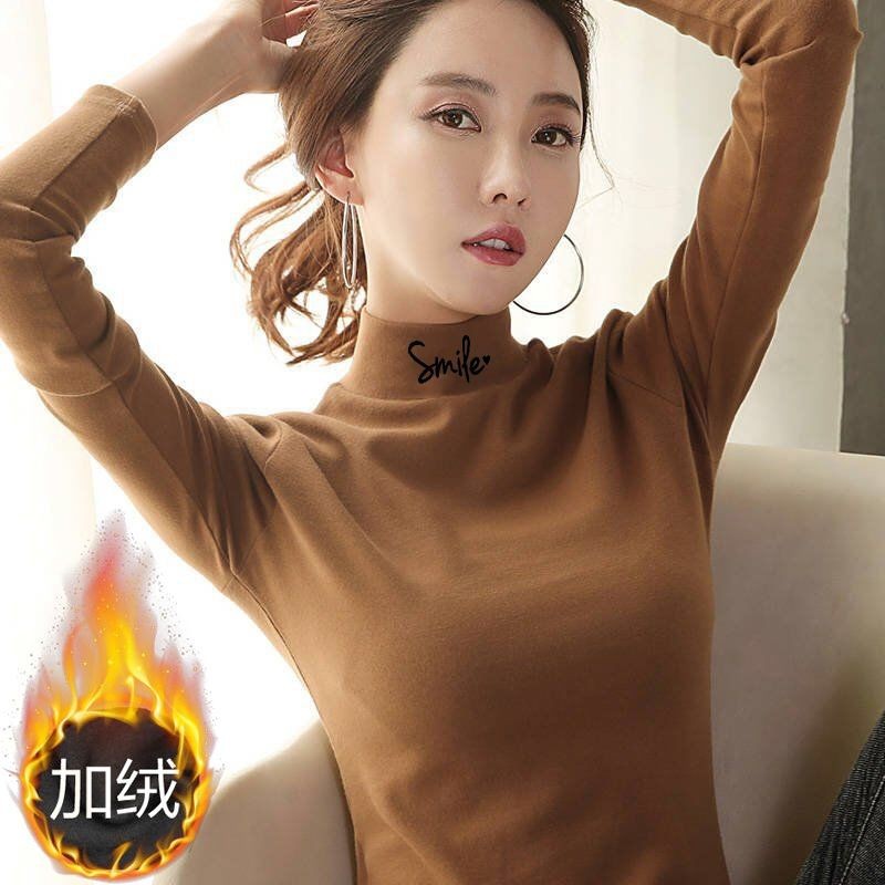 【280克螺纹德绒】德绒加厚加绒打底衫女秋冬半高领百搭长袖上衣