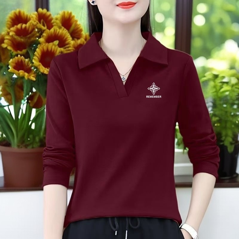 【芭拉婷】高档妈妈装长袖T恤春秋季新款休闲上衣洋气减龄显瘦翻