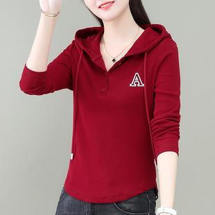 新款 韩版 长袖 T恤衫 连帽上衣 显瘦打底休闲2025T恤卫衣衫 芭拉婷