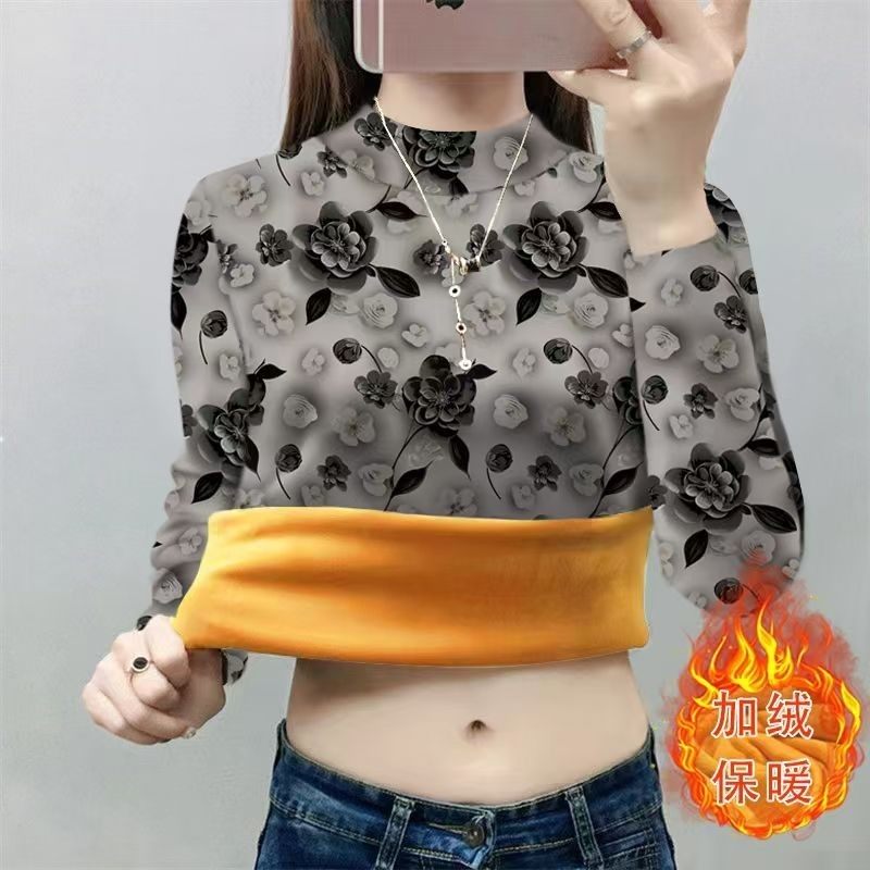 【芭拉婷】绒加绒加厚高领冬装上衣银狐半超柔遮肚显新款女衫打底