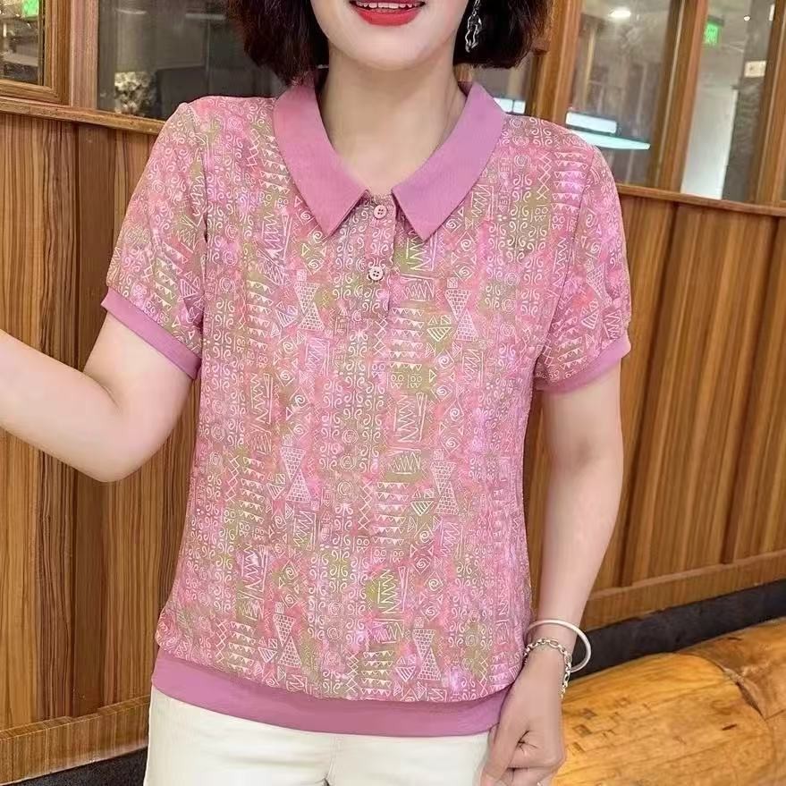 【芭拉婷】抖音爆款女士短袖新款妈妈中年宽松高档小衫中年人女士