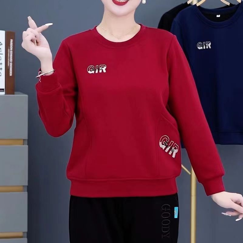 【芭拉婷】后包领 华棉 女士圆领卫衣春秋女装时尚洋气妈妈无帽宽