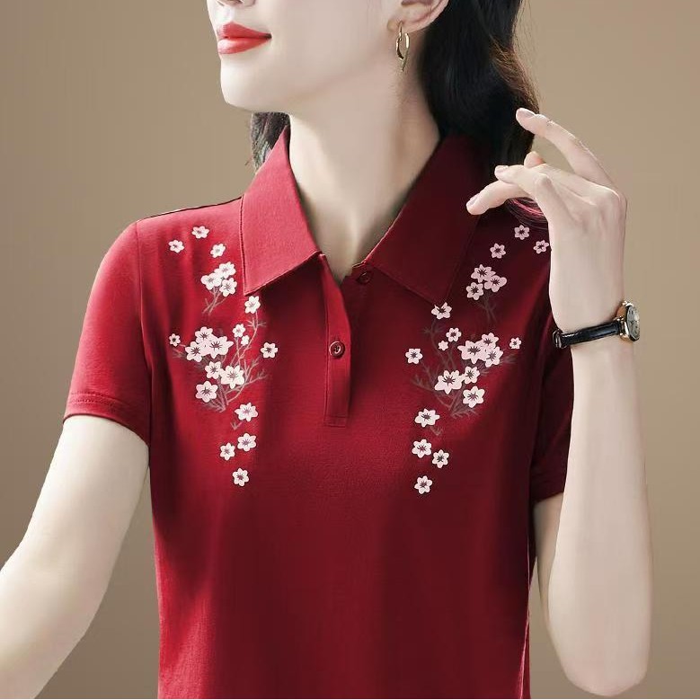 新款翻领POLO衫女装短袖夏季广场舞蹈服休闲宽松显瘦运动T恤衫
