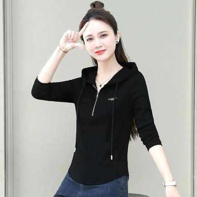 【芭拉婷】打底女士T恤连帽女装年新款衫长袖卫衣修身2025韩版早